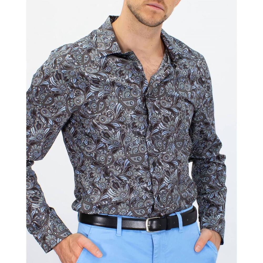 NEW LORDS OF HARLECH norman skull paisley shirt in grey